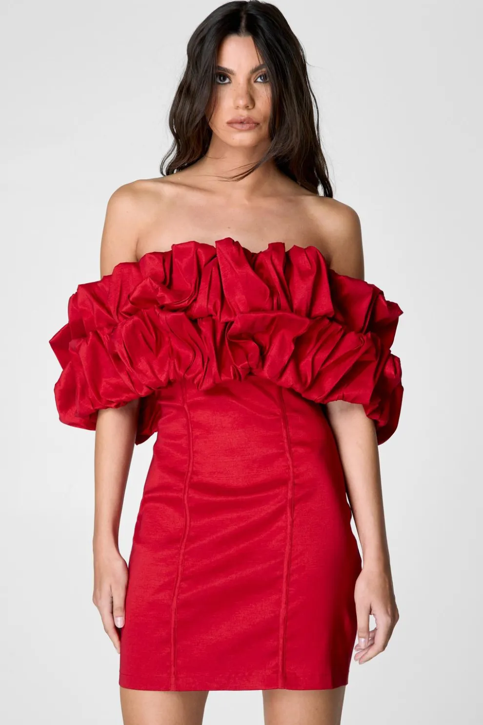 Taffeta Ruched Bardot Mini Dress | Nasty Gal