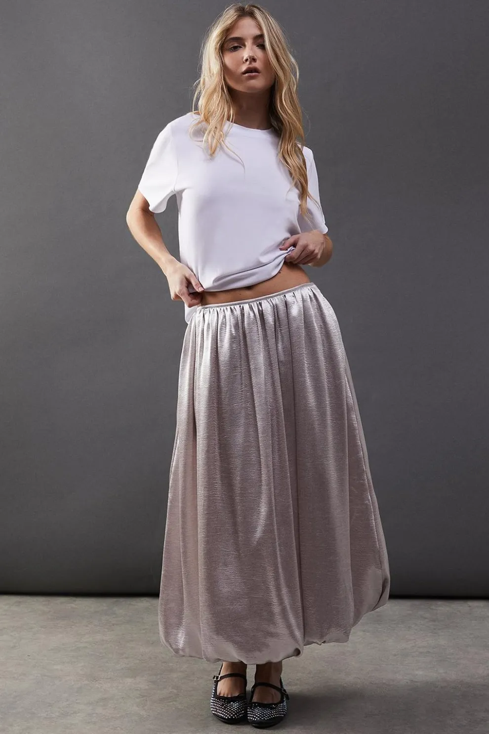 High Shine Metallic Puff Ball Midi Skirt | Nasty Gal