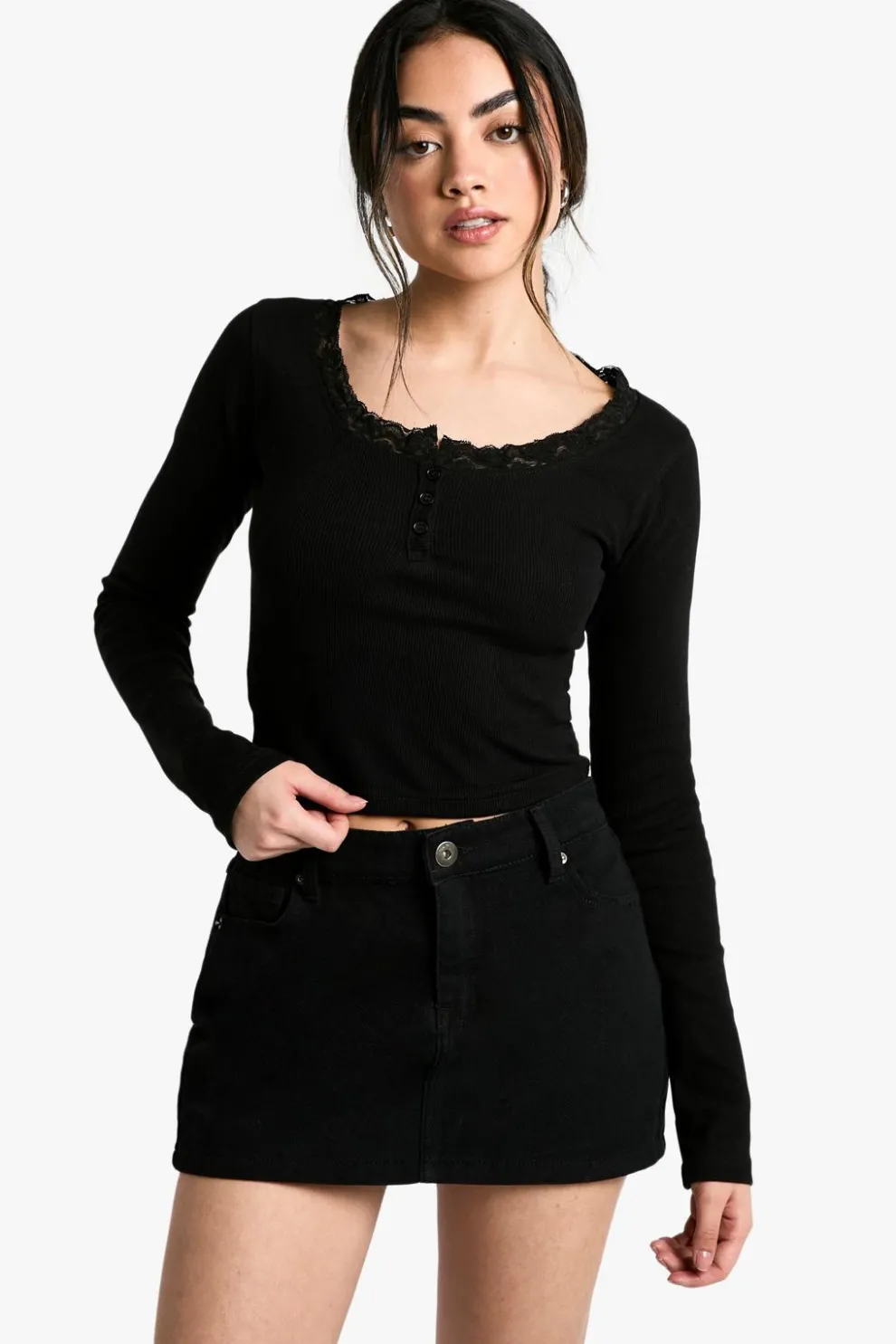 Rib Long Sleeve Top With Lace Trim | Nasty Gal