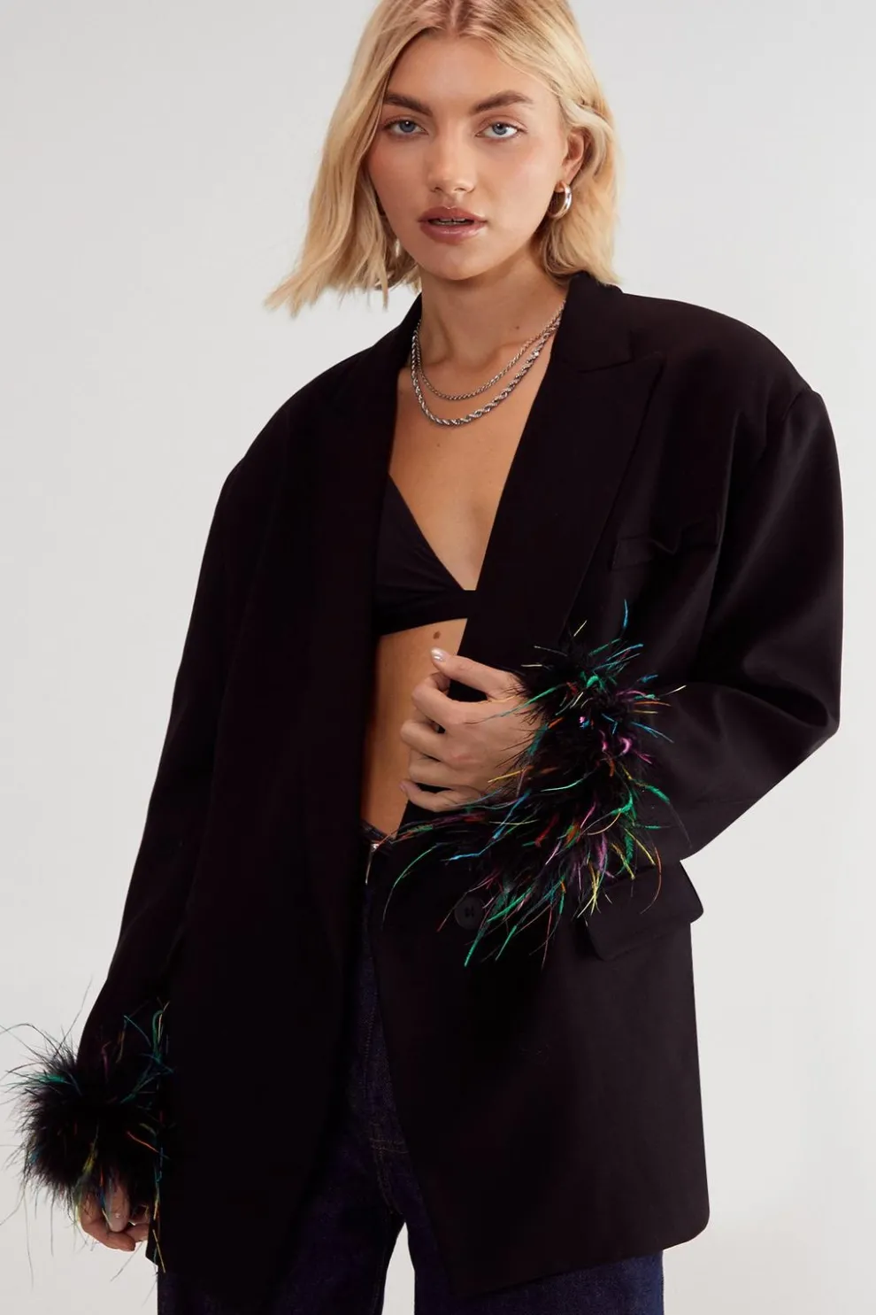 Premium Feather Trim Tailored Blazer | Nasty Gal