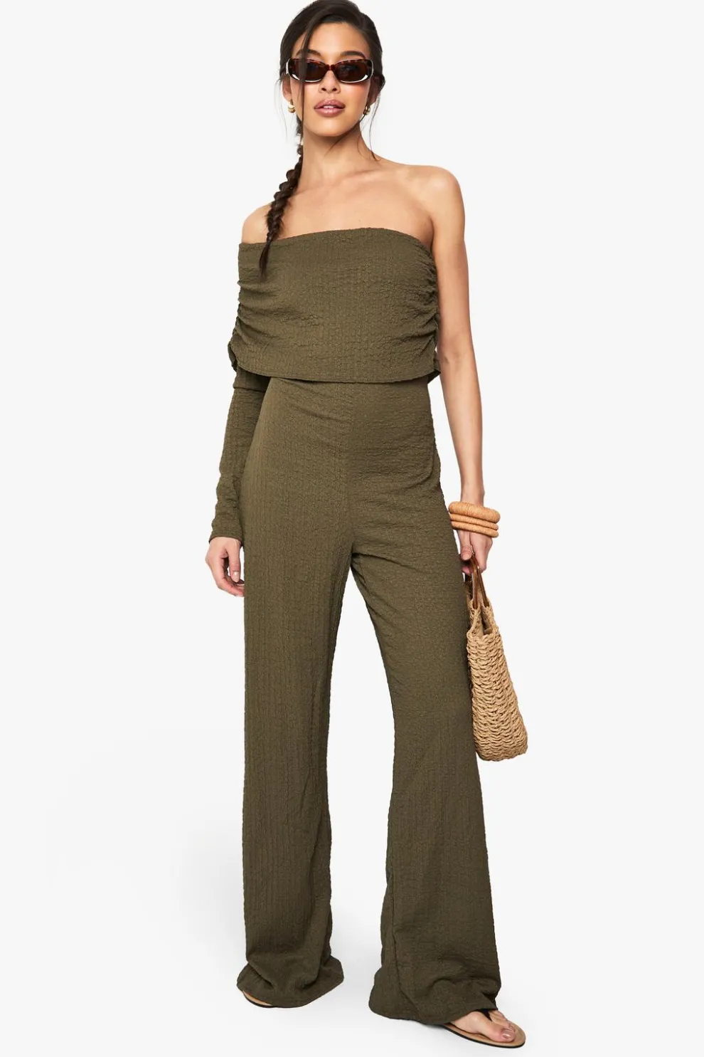 One Shoulder Wide Leg Textured Jumpsuit | Nasty Gal