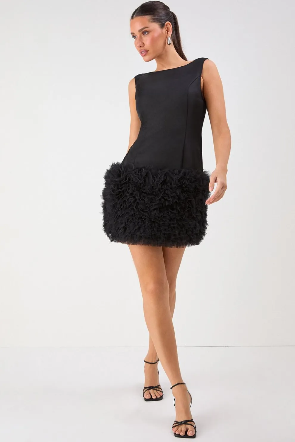 Satin Tulle Hem Racer Neck Mini Dress | Nasty Gal