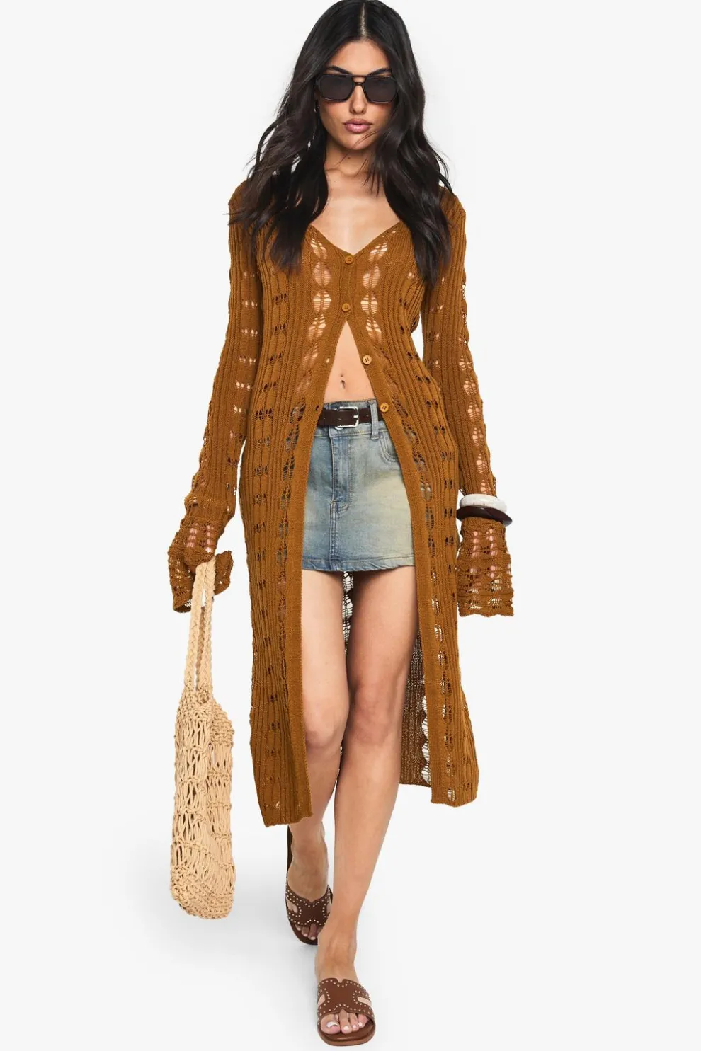 Crochet Frill Sleeve Maxi Cardigan | Nasty Gal