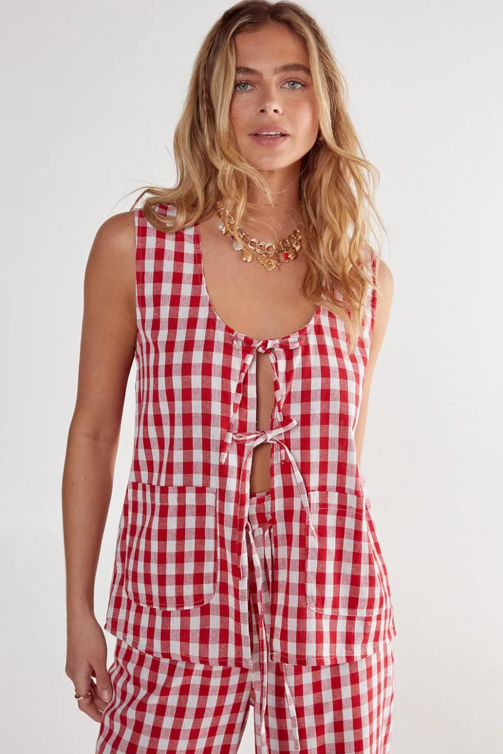 Gingham Tie Front Vest | Nasty Gal