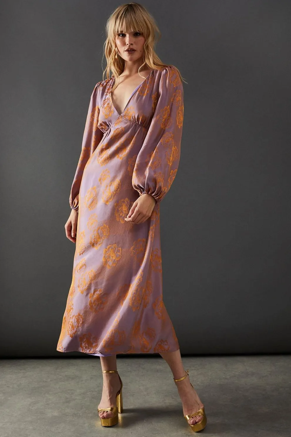 Satin Rose Jacquard Plunge Neck Midi Dress | Nasty Gal