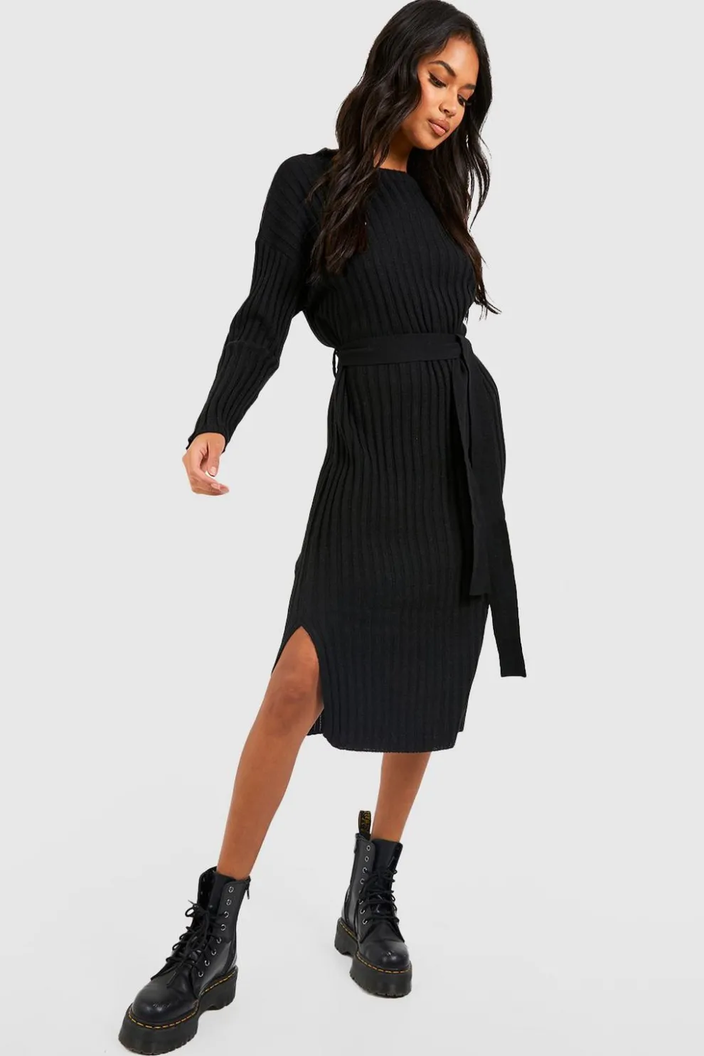 Rib Knit Tie Waist Midaxi Dress | Nasty Gal