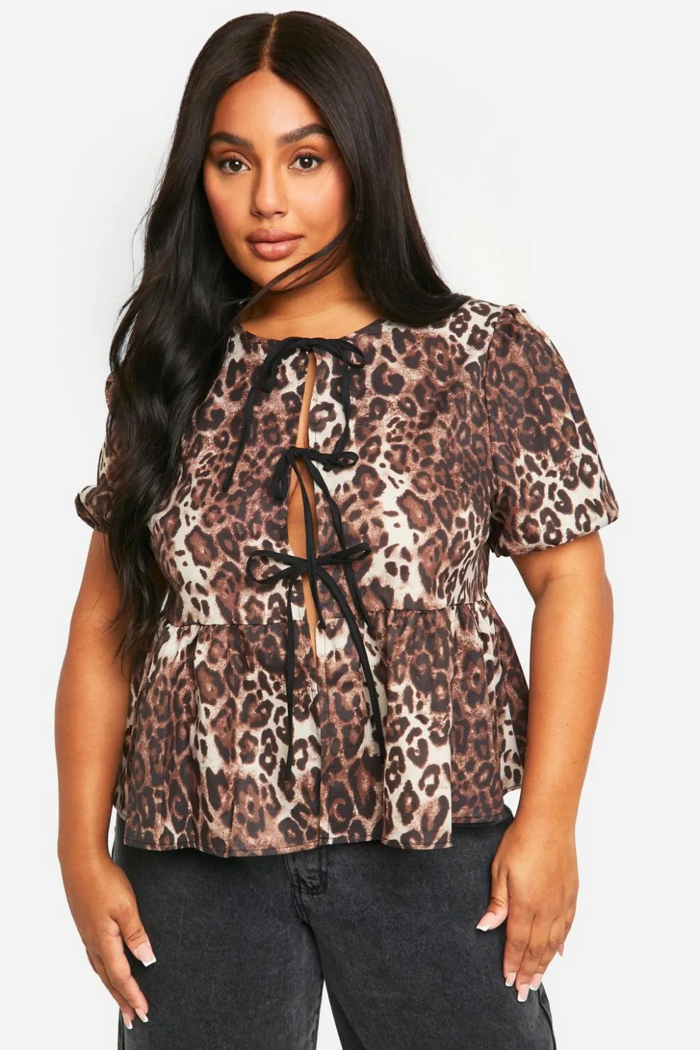 Plus Tie Front Leopard Smock Top | Nasty Gal
