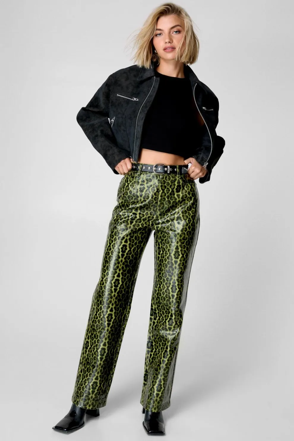 Green Leopard Faux Leather Pant | Nasty Gal