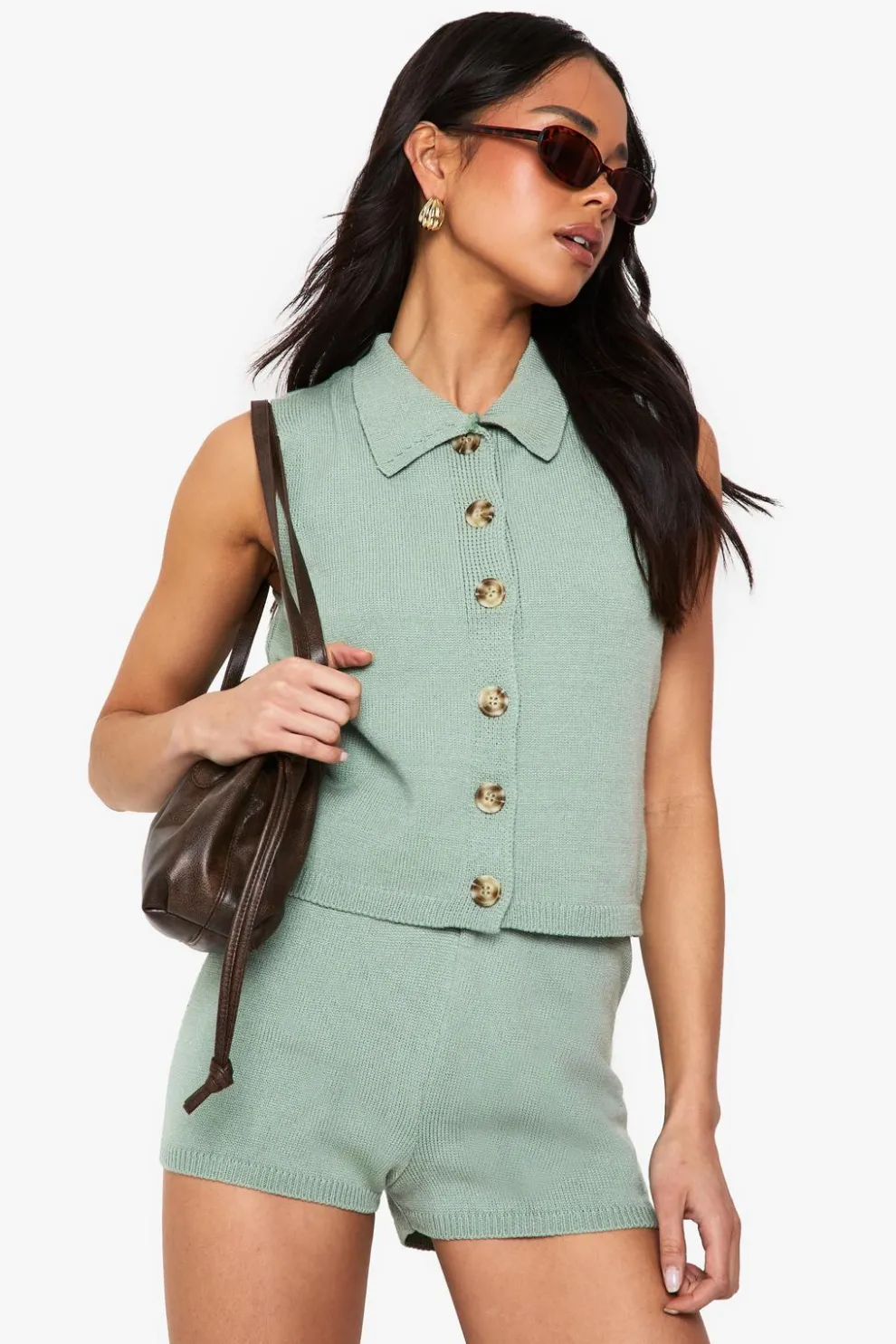 Collared Knitted Waistcoat and Knitted Short Set | Nasty Gal