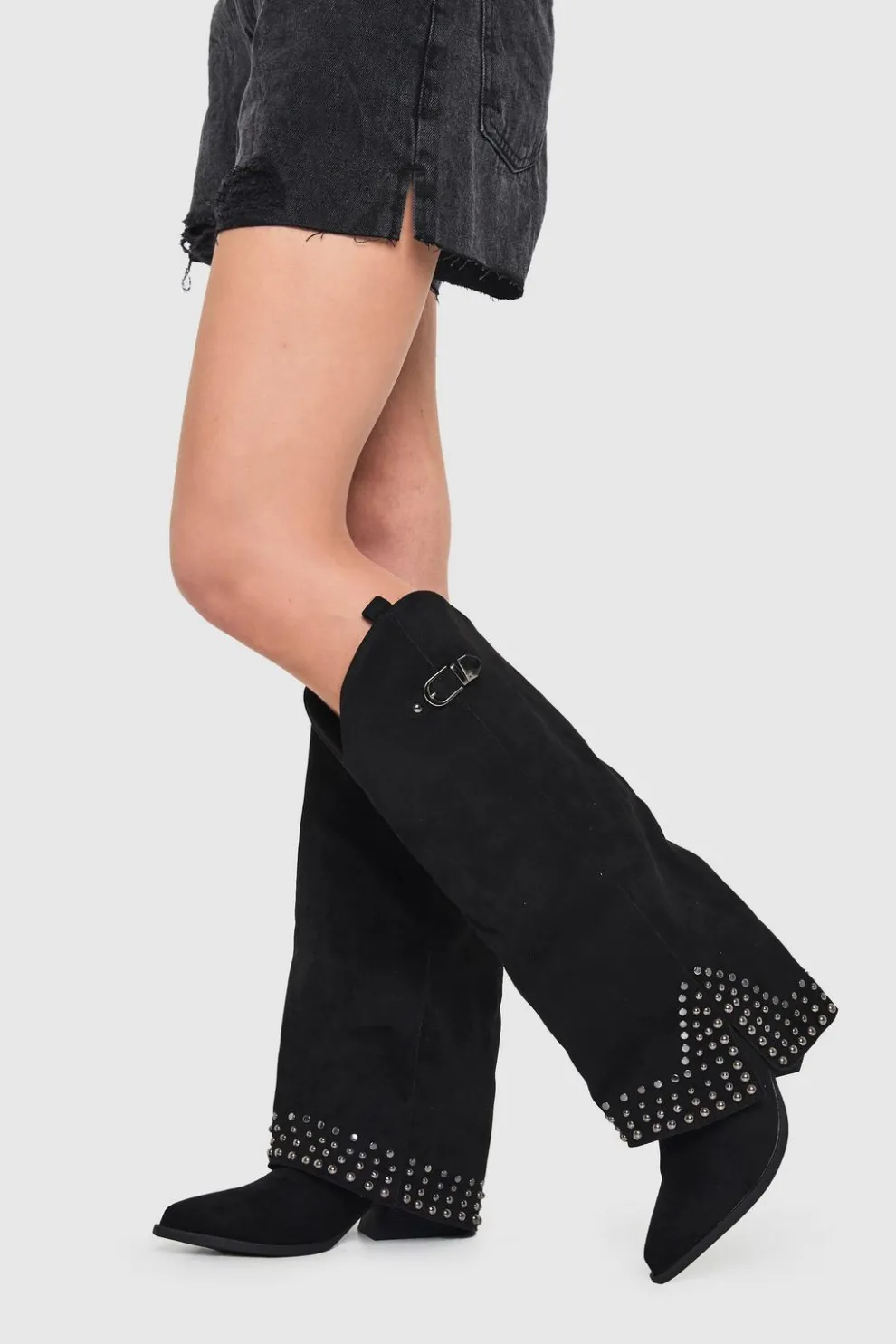 Foldover Studded Western Boots | Nasty Gal
