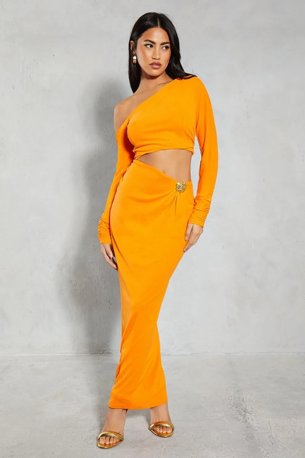 Mesh Hammered Gold Trim Off Shoulder Maxi Dress | Nasty Gal