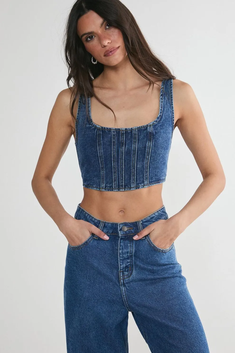 Lace Back Detail Denim Corset Top | Nasty Gal