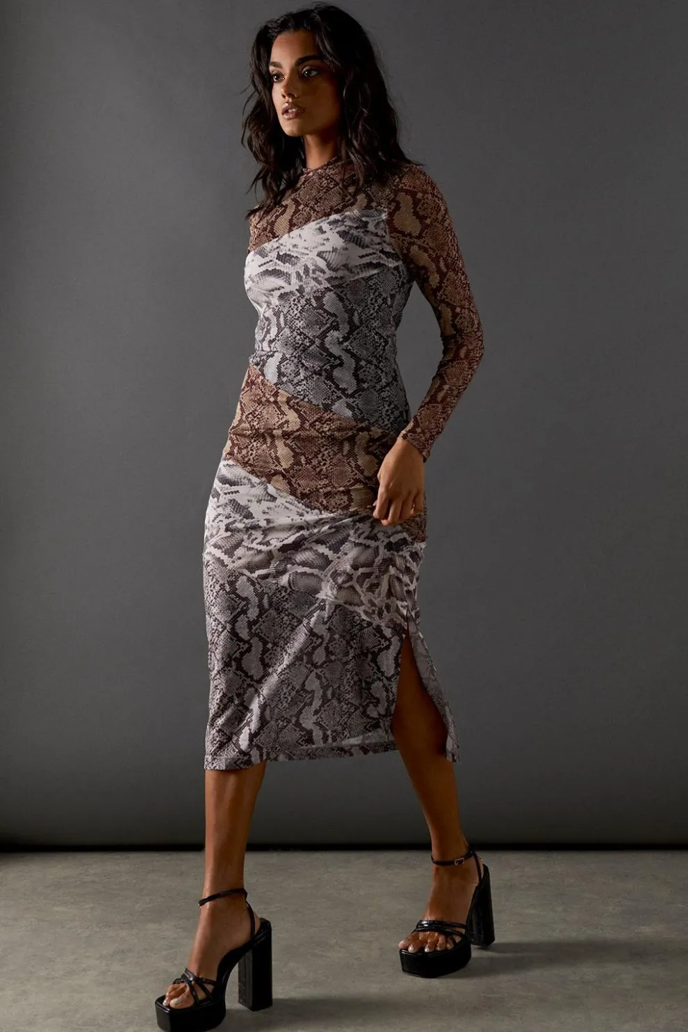 Snake Panelled Print Mesh Midi Dress | Nasty Gal