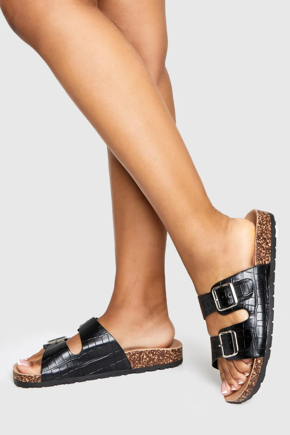 Double Buckle Croc Footbed Sliders | Nasty Gal