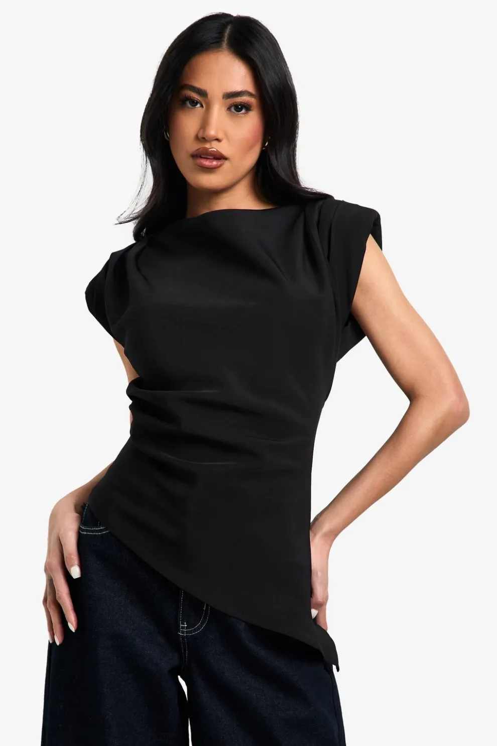 Gathered Shoulder Pad Asymmetric Blouse | Nasty Gal