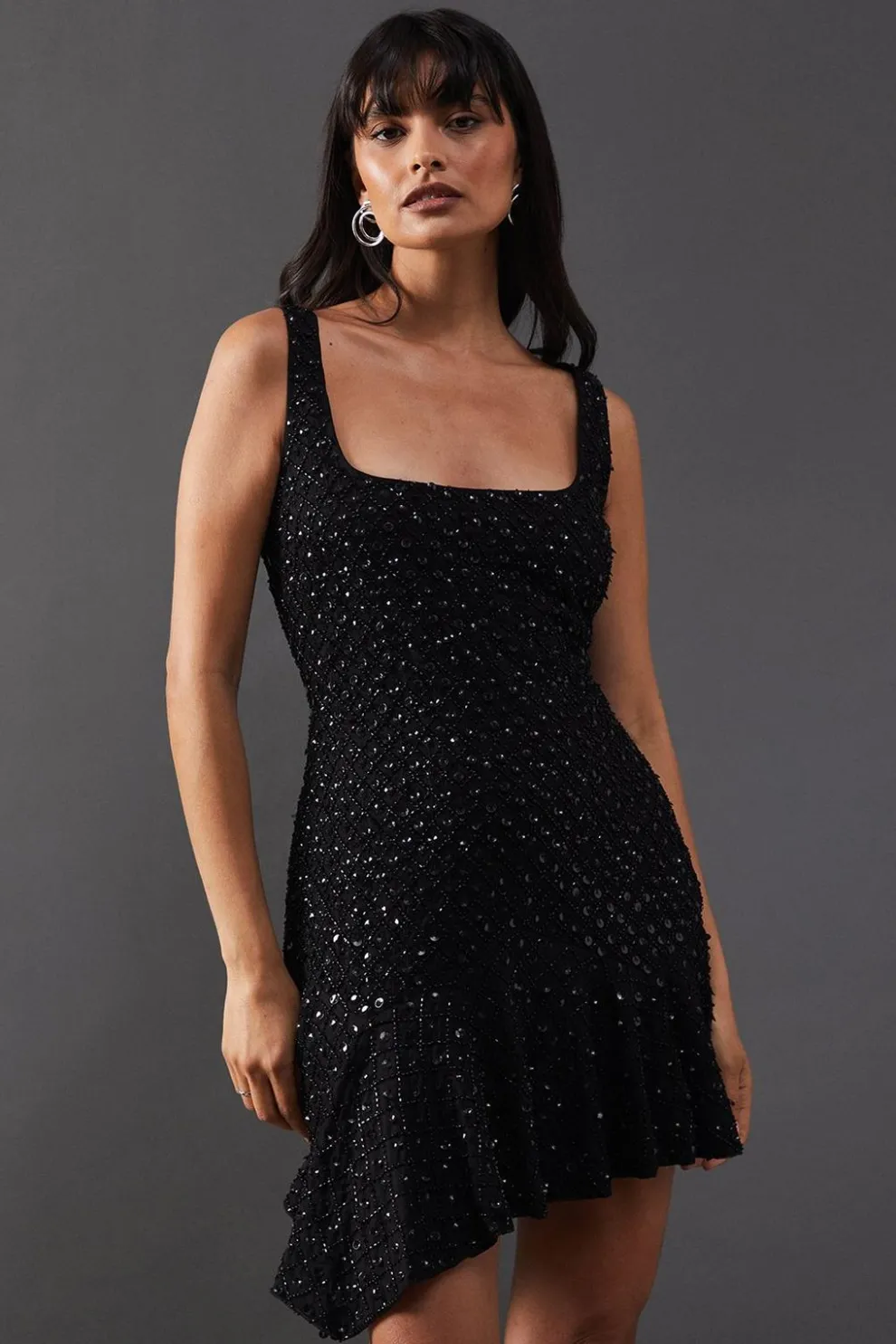Hand Embellished Sequin Square Neck Flippy Mini Dress | Nasty Gal