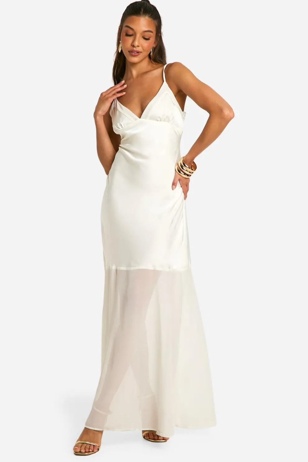 Chiffon Satin V Neck Maxi Dress | Nasty Gal