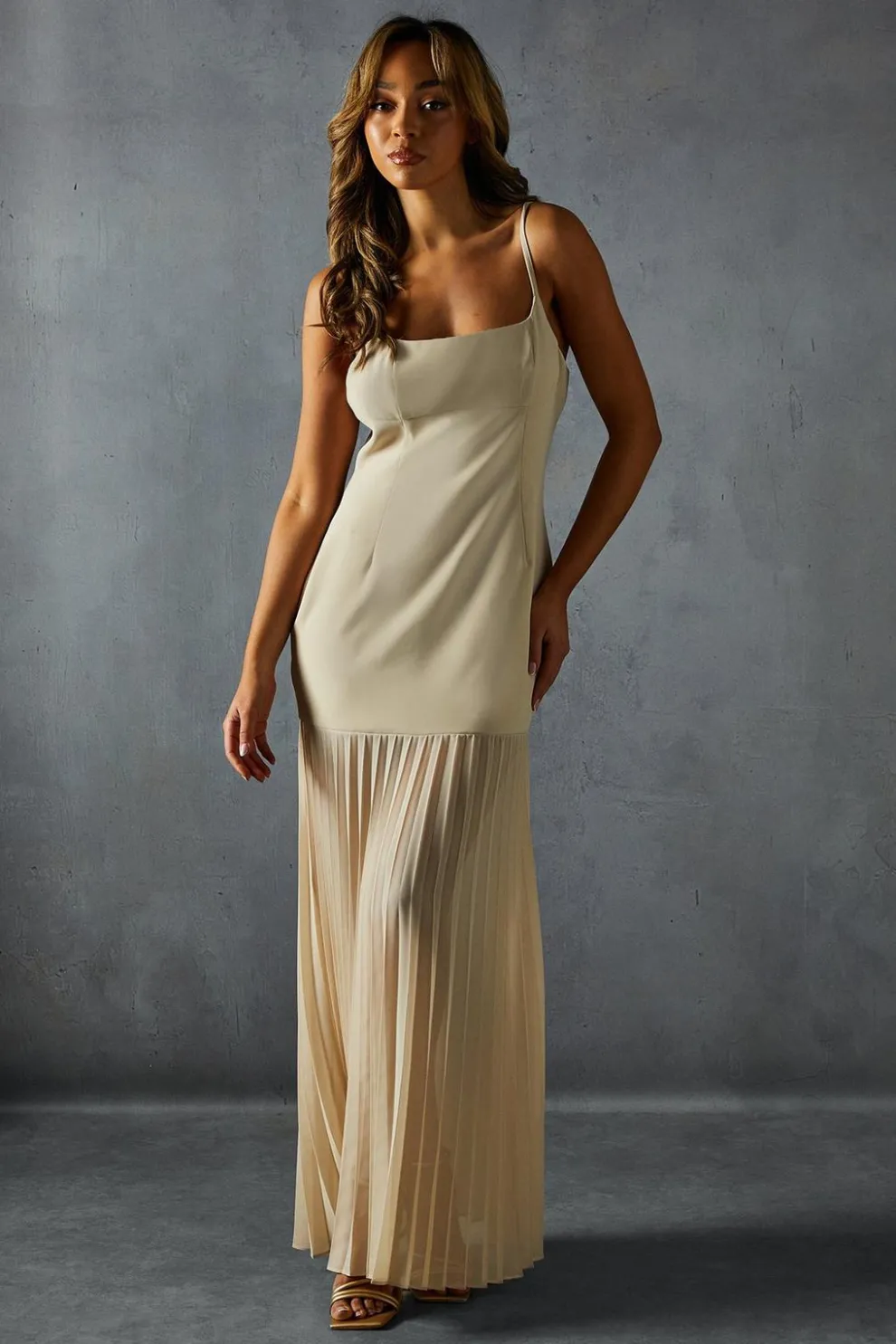Square Neck Pleated Chiffon Maxi Dress | Nasty Gal