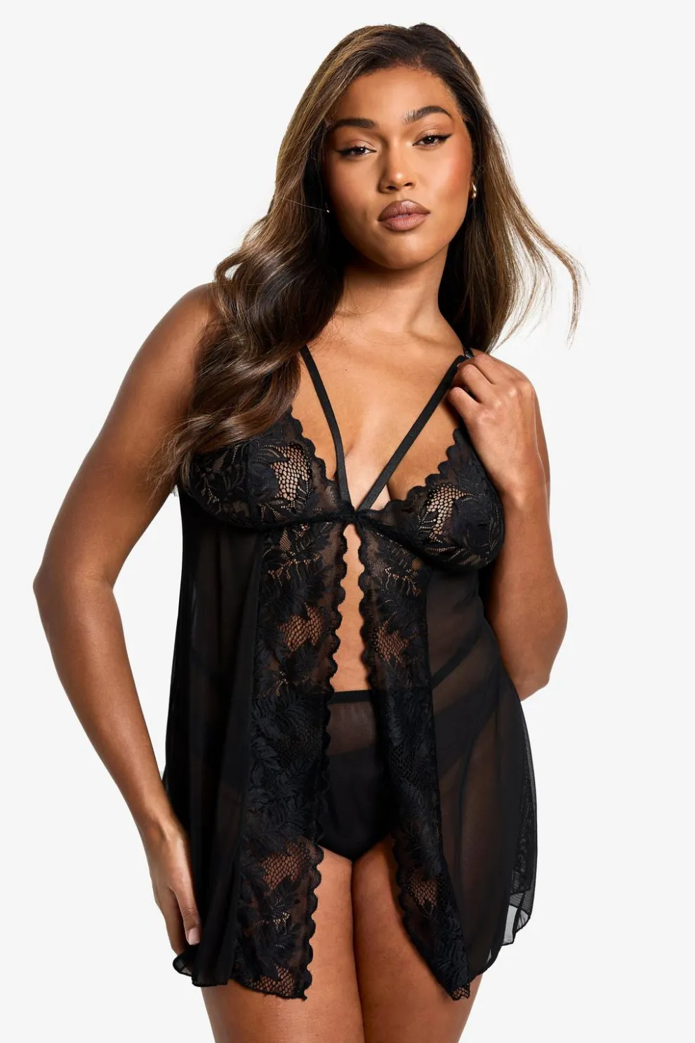 Plus Black Split Front Lace Babydoll | Nasty Gal