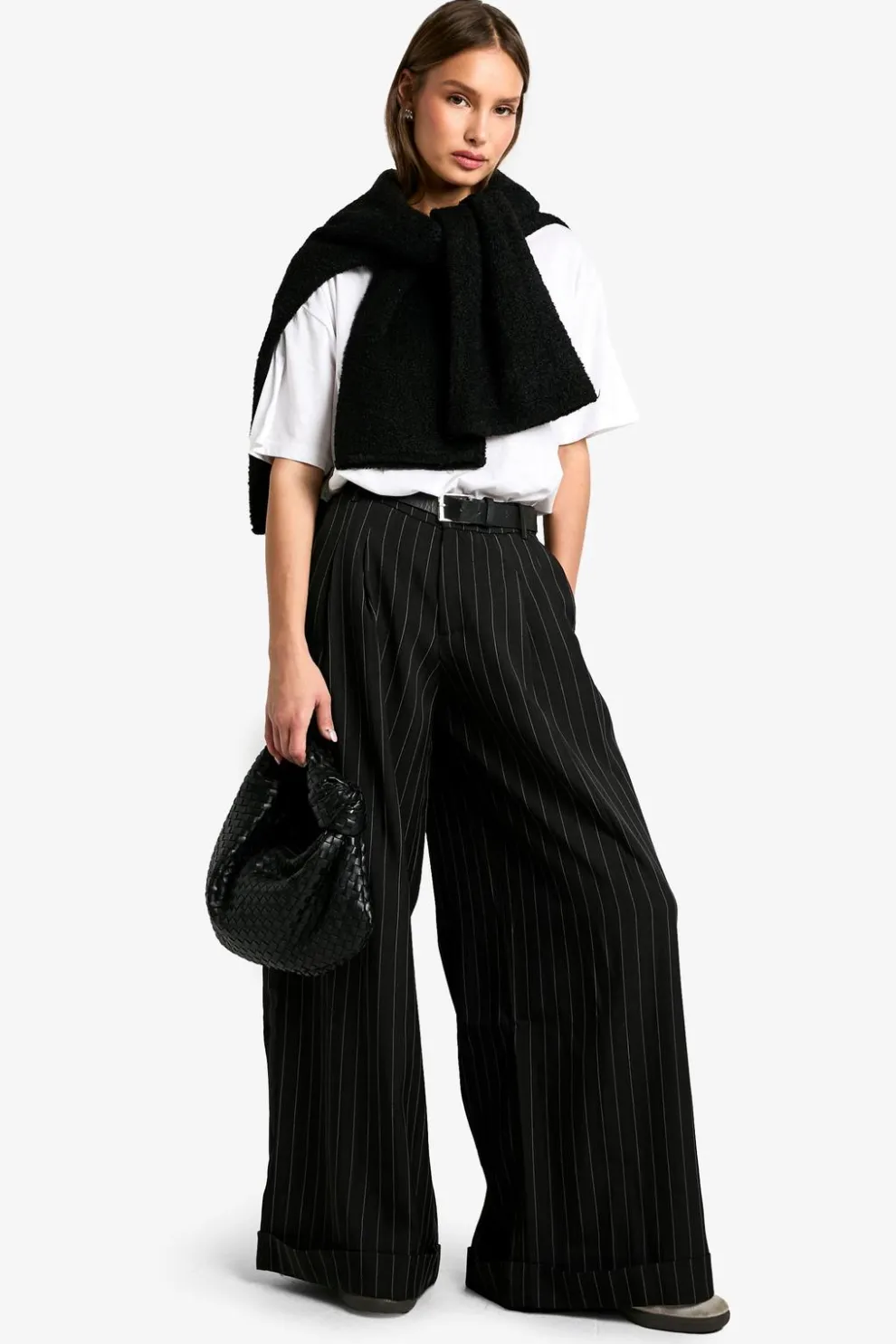 Tailored Pinstripe Turn Up Wide Leg Trouser | Nasty Gal