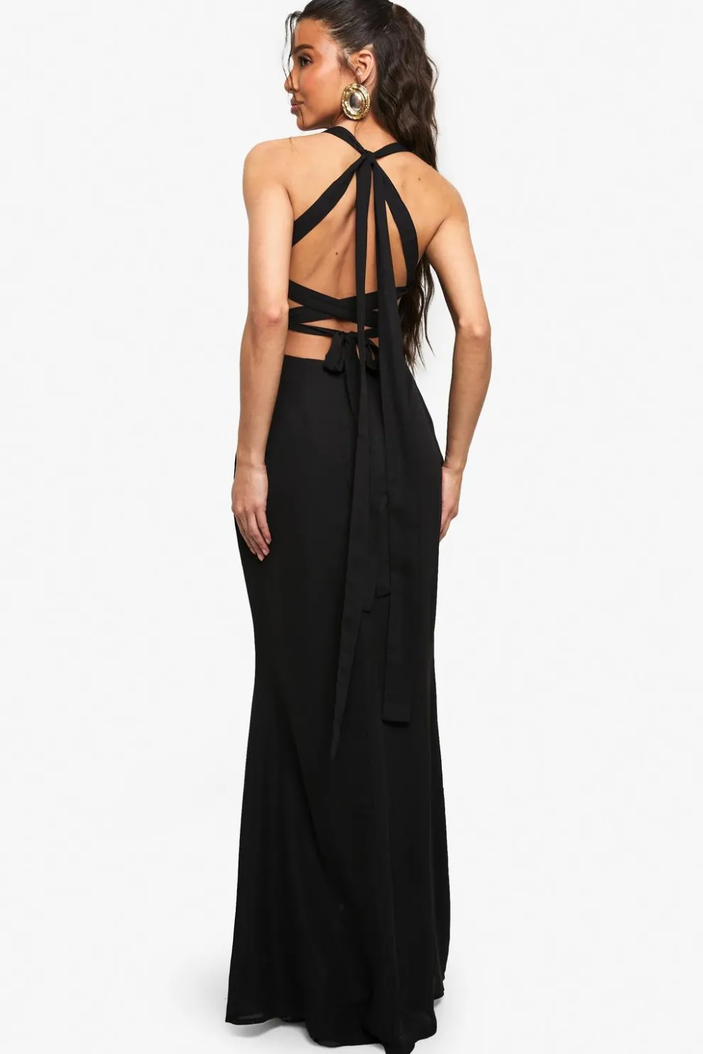 Chiffon Scarf Detail Lace Up Back Maxi Dress | Nasty Gal