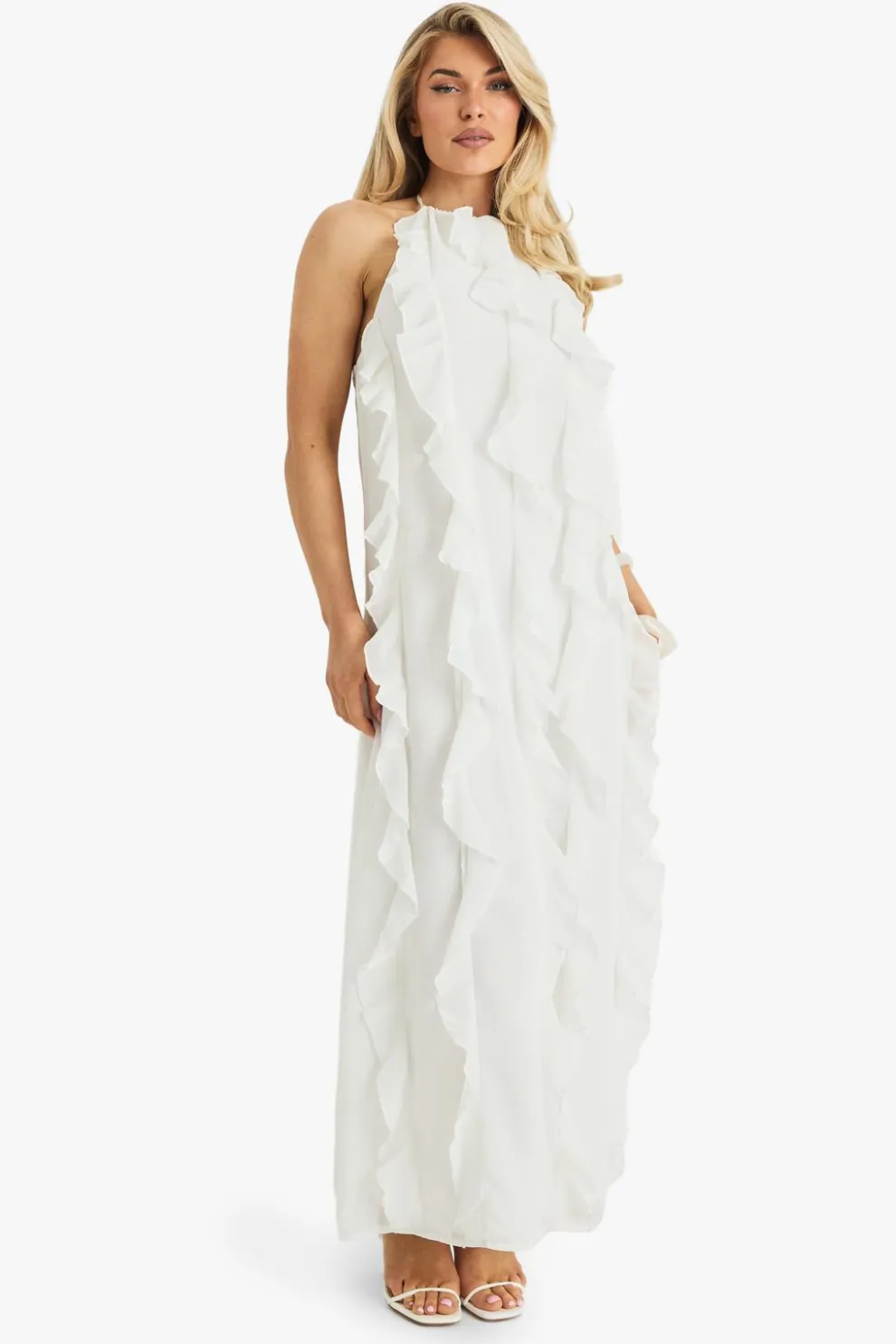 Chiffon Halterneck Ruffle Maxi Dress | Nasty Gal