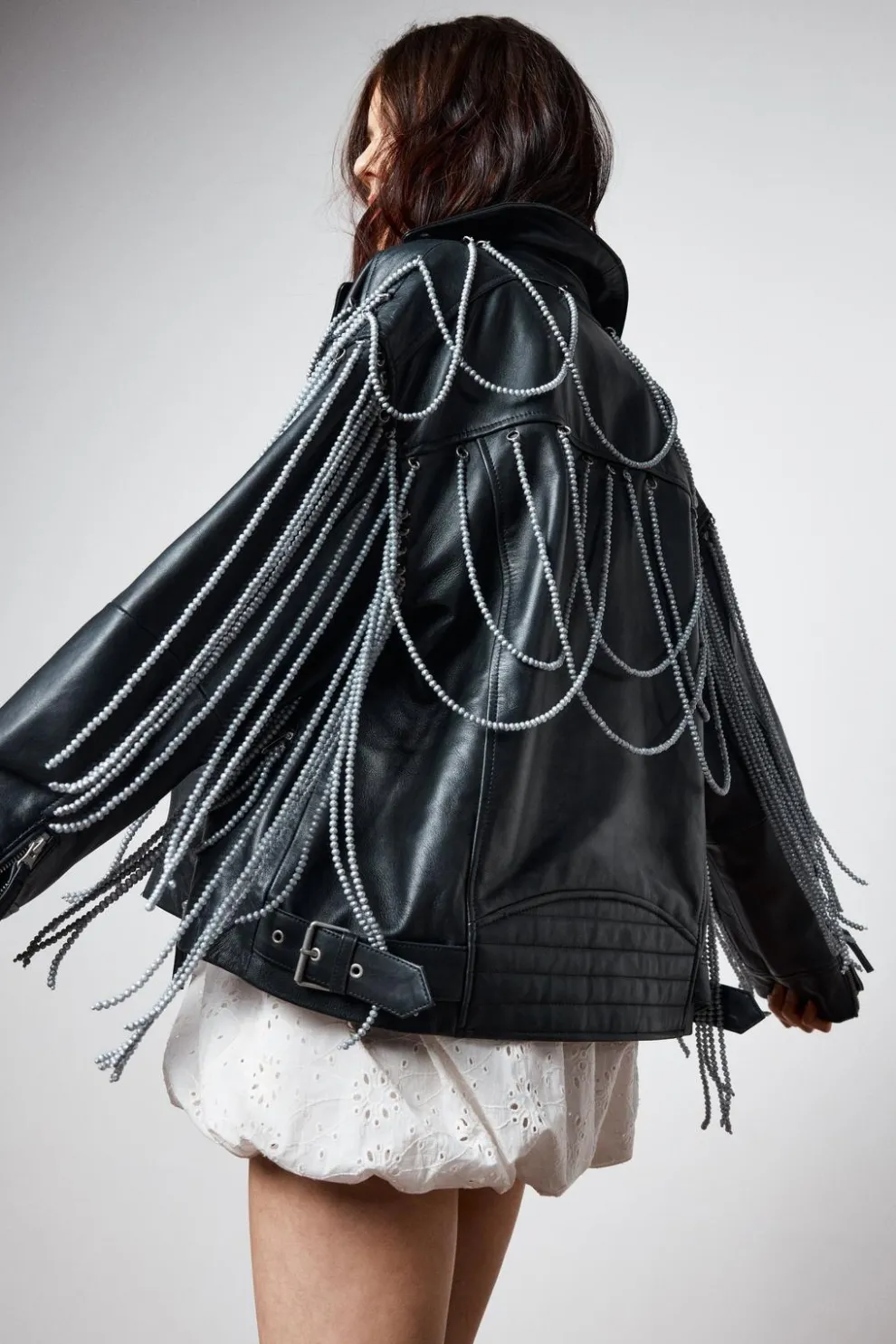 Real Leather Pearl Trim Detail Jacket | Nasty Gal