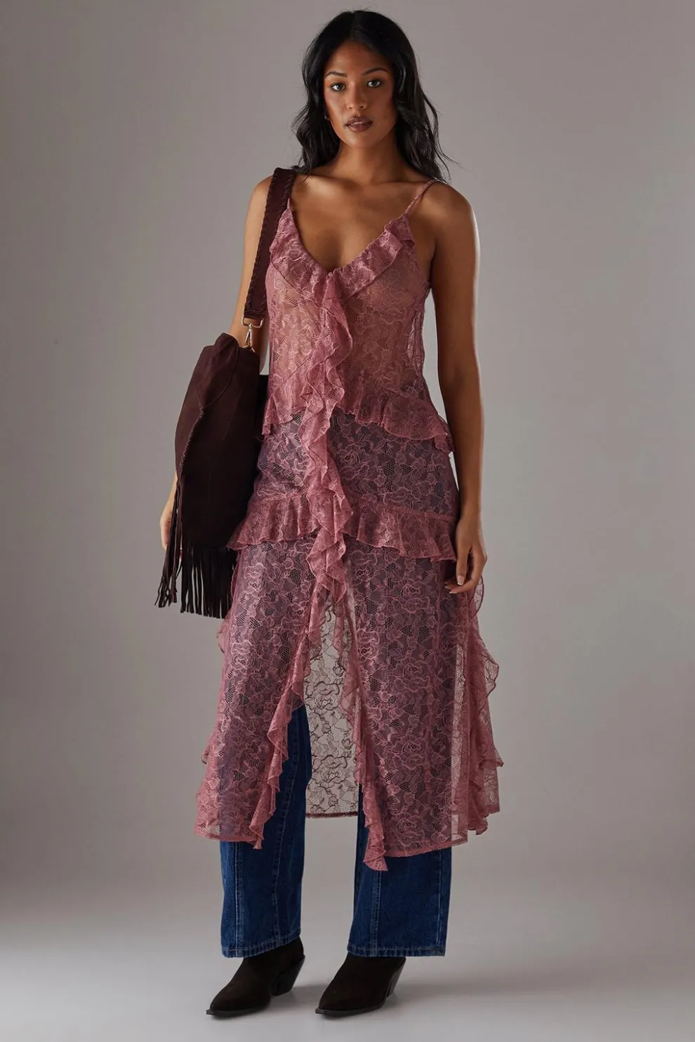 Lace Ruffle Front Maxi Strappy Top | Nasty Gal