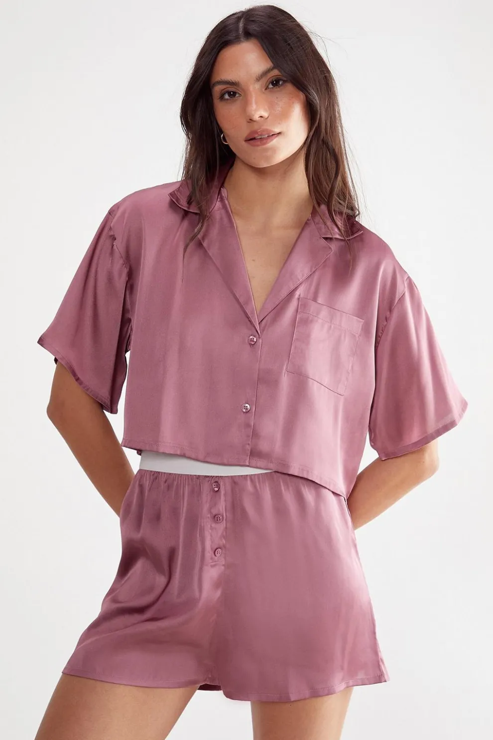 Satin Boxy Shirt And Boxer Short Pajama | Nasty Gal