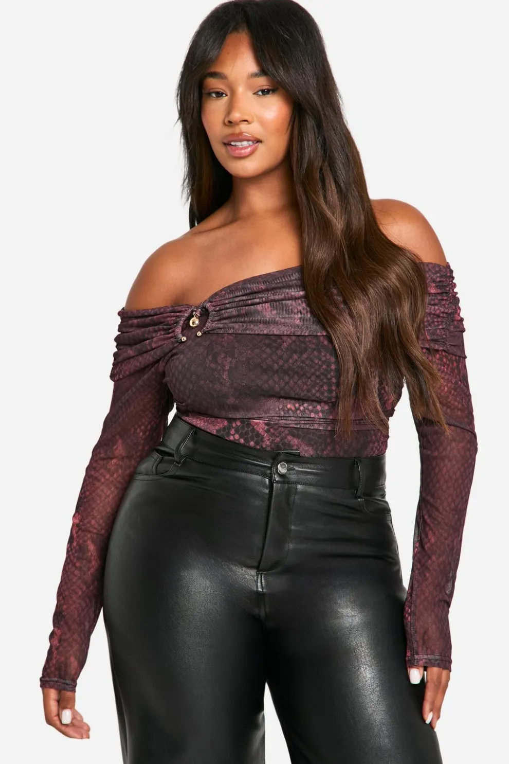 Plus Dark Snake Bardot Ring Detail Bodysuit | Nasty Gal