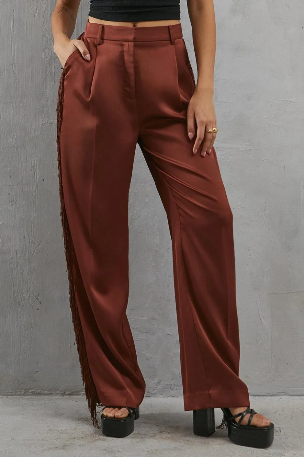 Premium Fringe Side Straight Leg Trouser | Nasty Gal