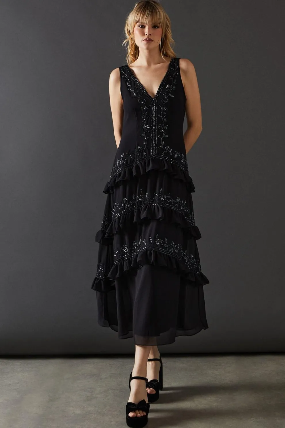 Premium Embellished Ruffle Tier Sequin Midi Dress | Nasty Gal