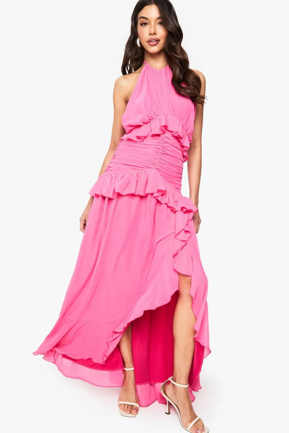 Halterneck Chiffon Ruffle Detail Maxi Dress | Nasty Gal