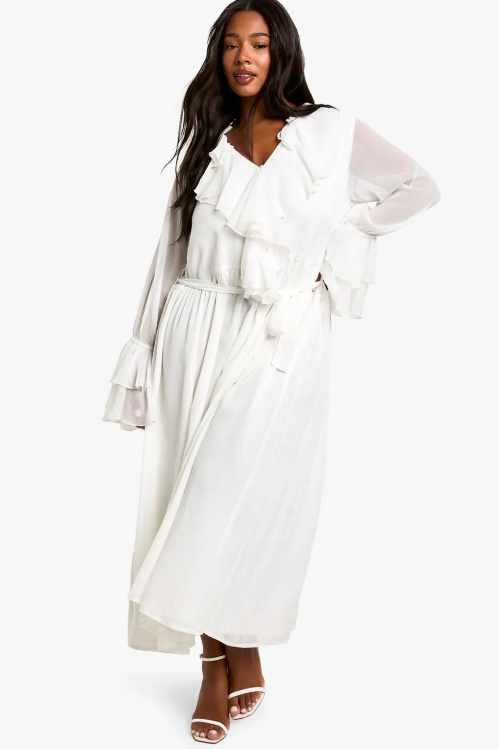 Plus Chiffon Ruffle Tie Belt Skater Maxi Dress | Nasty Gal