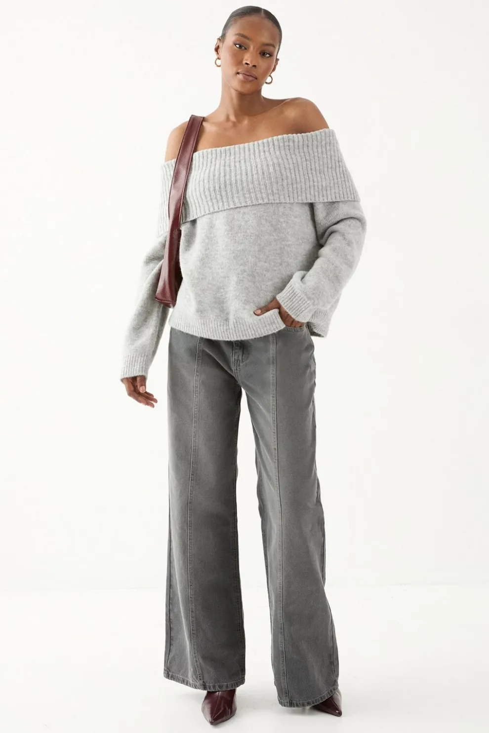 Premium Knit Bardot Foldover Jumper | Nasty Gal