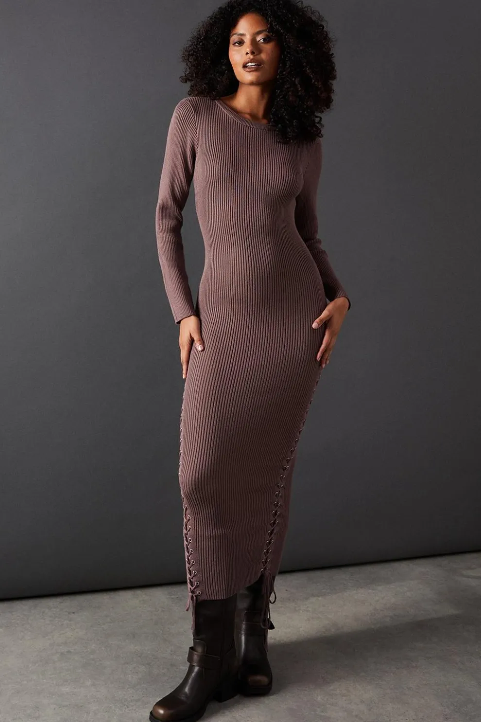 Whipstitch Front Slouchy Knitted Midi Dress