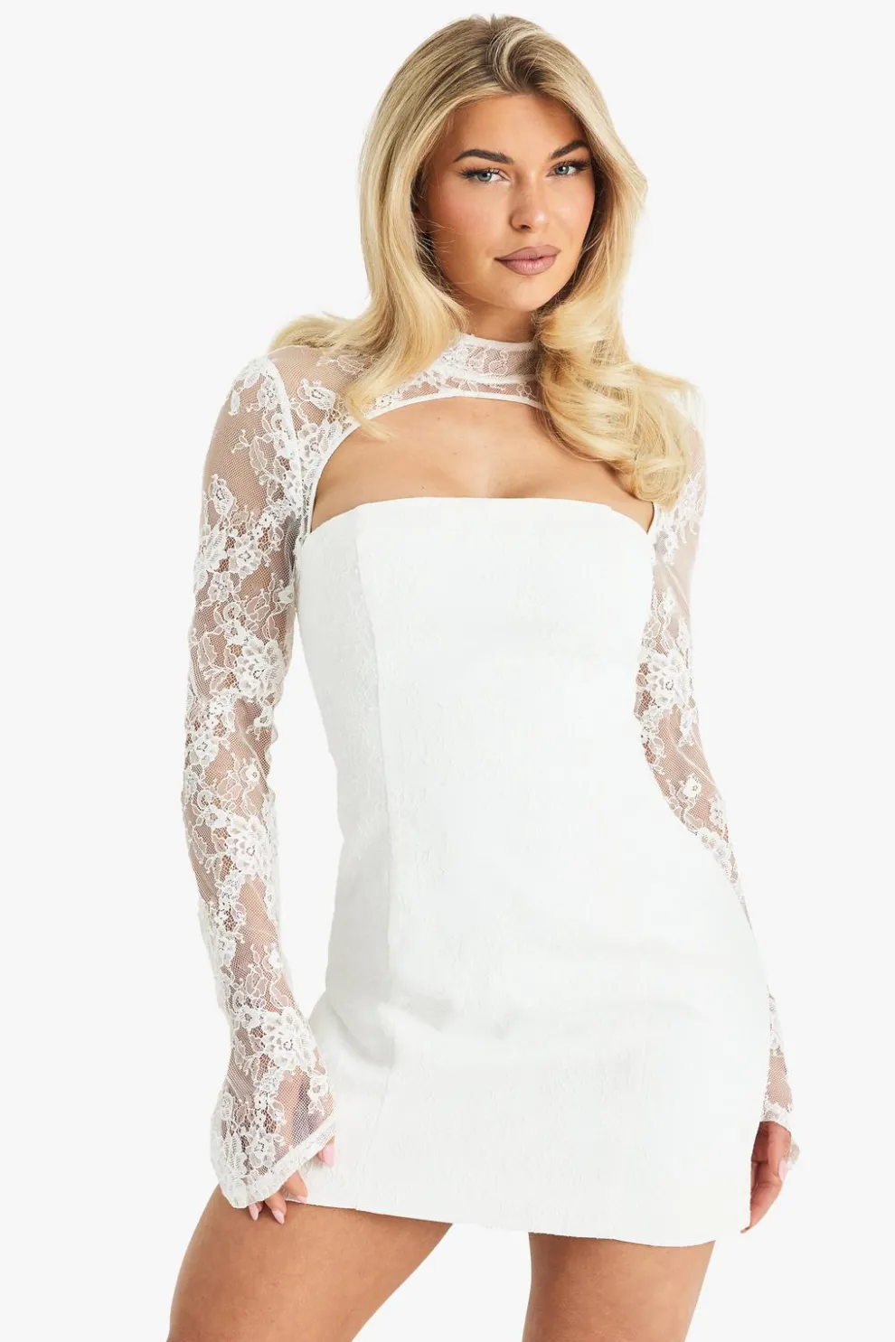 Premium High Neck lace Structured Mini Dress | Nasty Gal