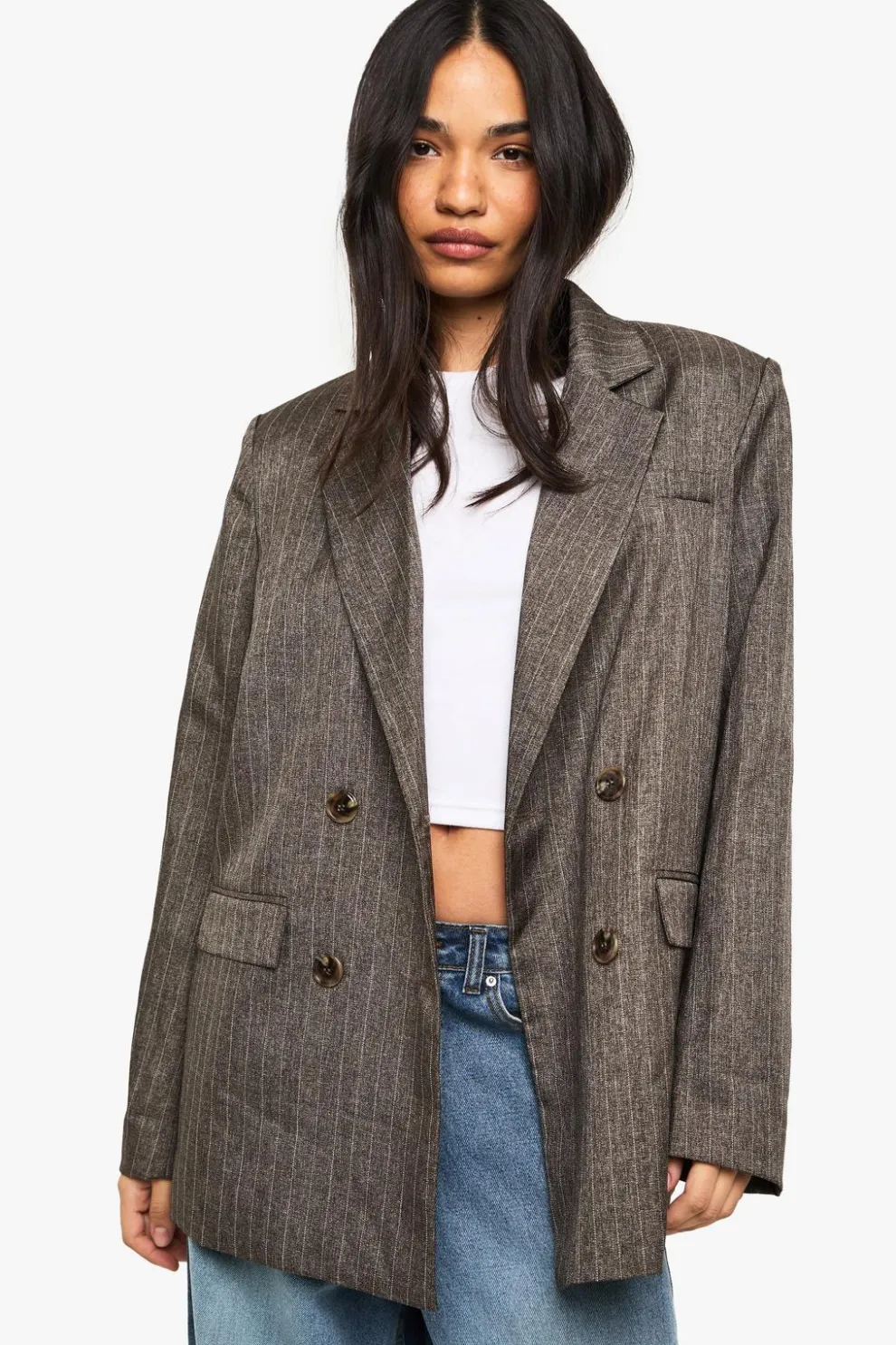 Premium Pinstripe Double Breasted Blazer | Nasty Gal