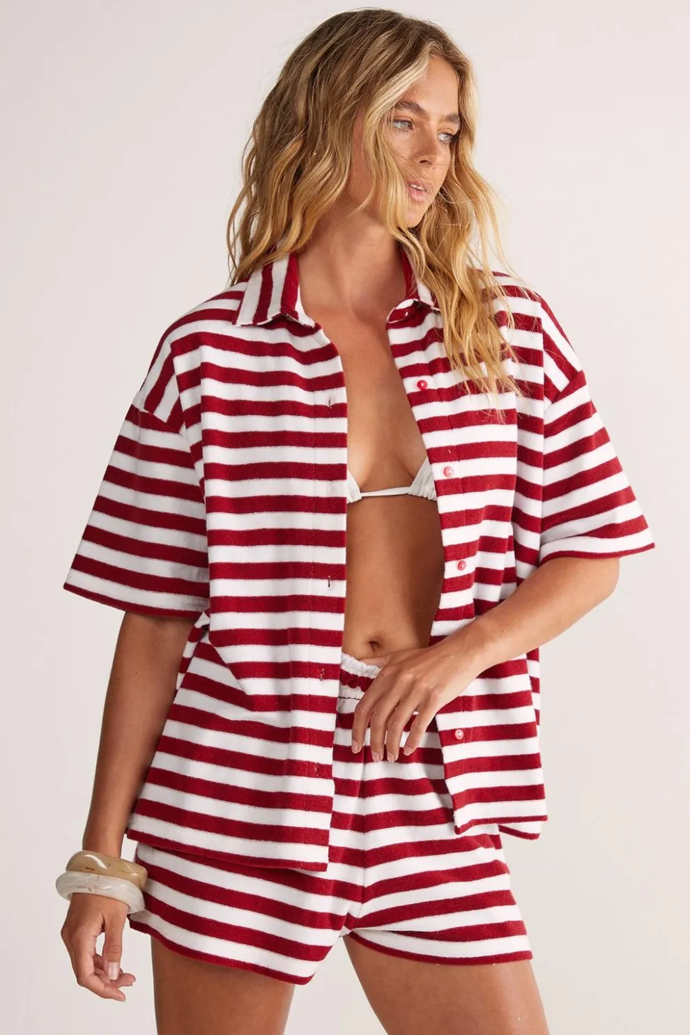 Towelling Stripe Shirt and Shorts Beach Set | Nasty Gal