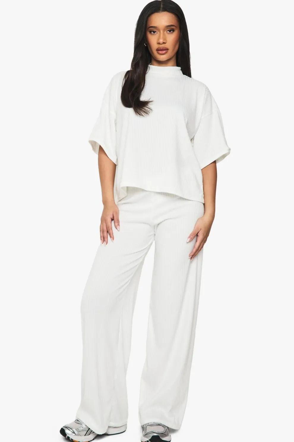 Rib Oversized Short Sleeve Top & Wide Leg Trouser Set | Nasty Gal