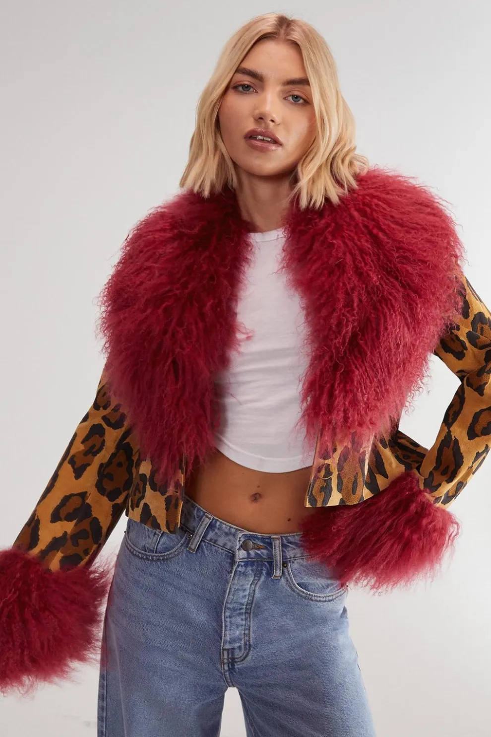 Limited Premium Leopard Suede and Shearling Short Coat | Nasty Gal