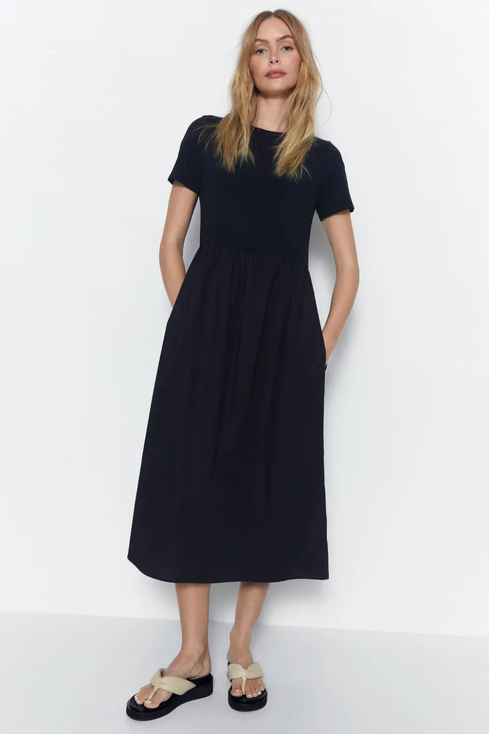 Short Sleeve Woven Mix Midi Dress | Nasty Gal