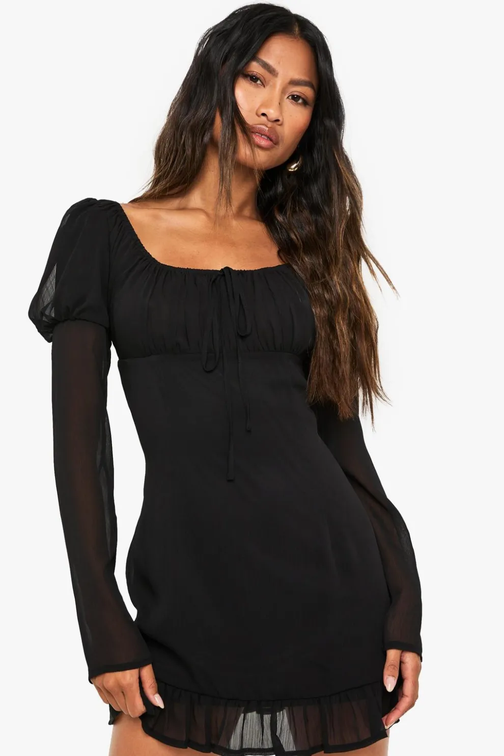 Crinkle Chiffon Long Sleeve Mini Dress | Nasty Gal