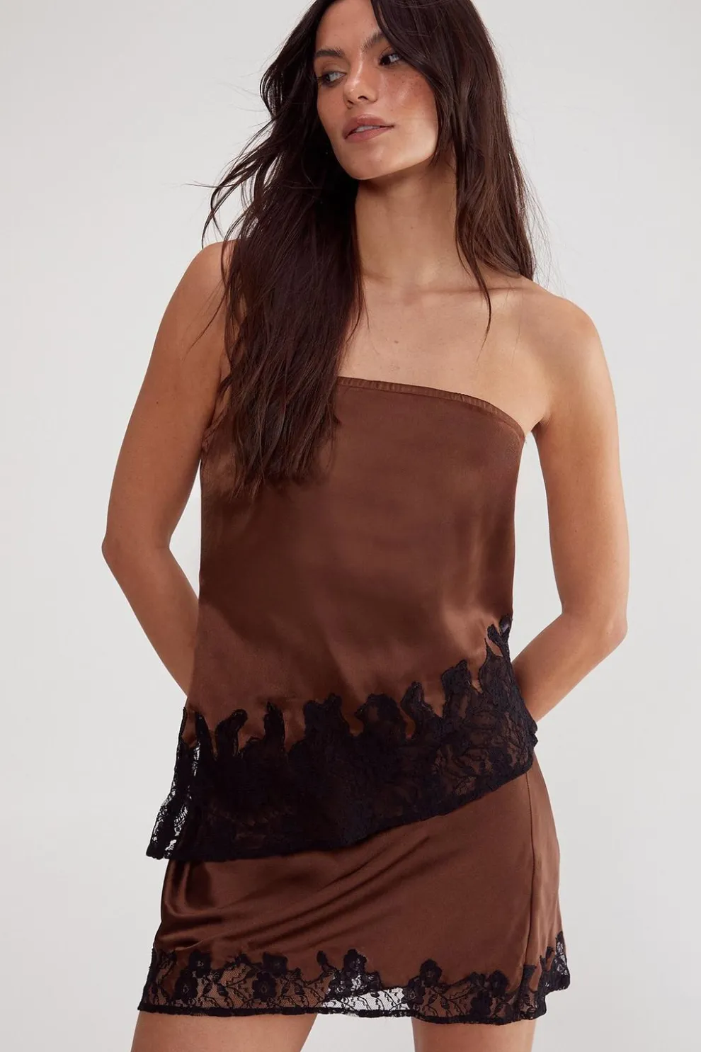 Satin Lace Cutwork Bandeau Asymmetric Top | Nasty Gal