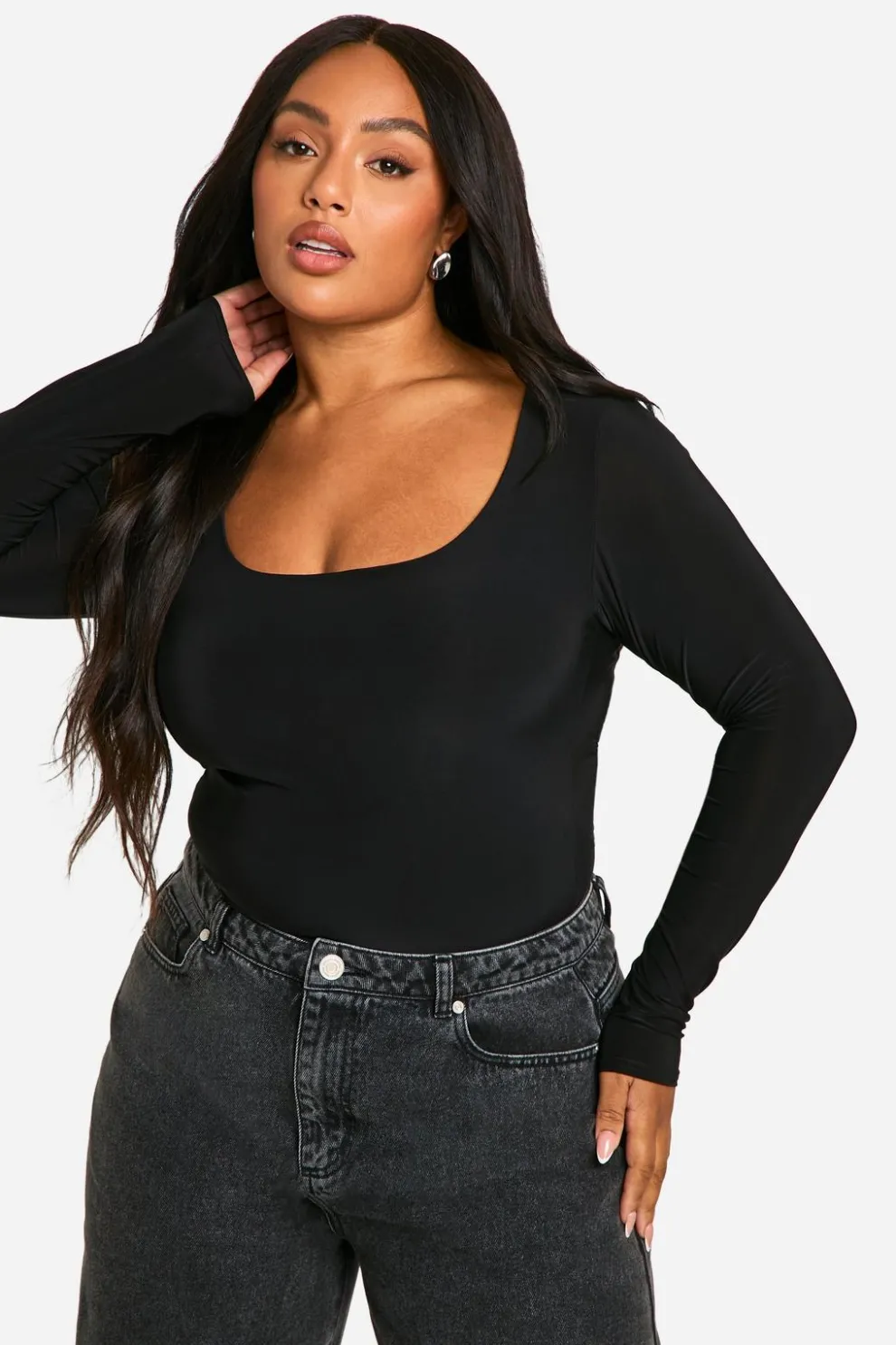 Boohoo Basics Plus Double Layer Slinky Scoop Bodysuit | Nasty Gal
