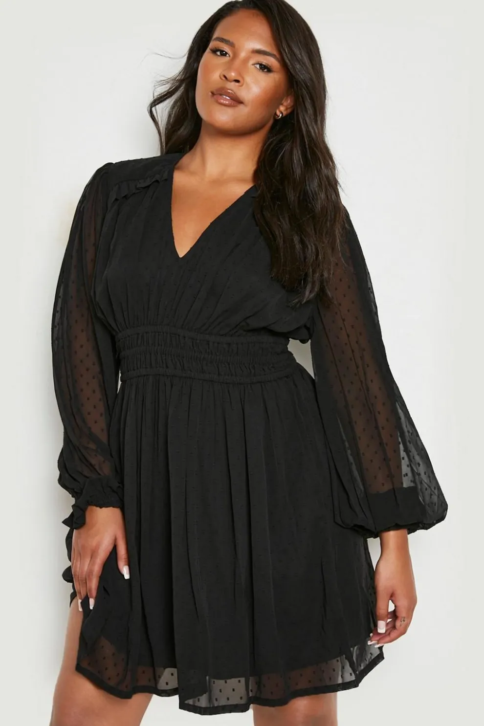 Plus Dobby Long Sleeve Skater Dress | Nasty Gal