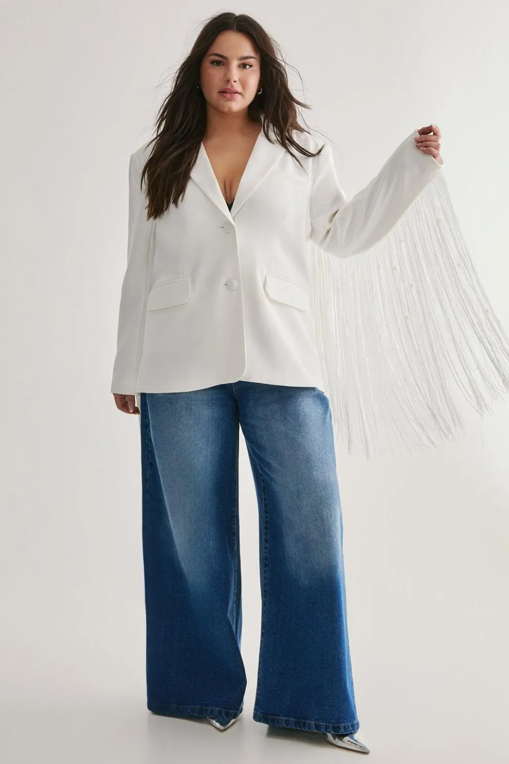 Plus Premium Pearl Trim Fringe Blazer | Nasty Gal