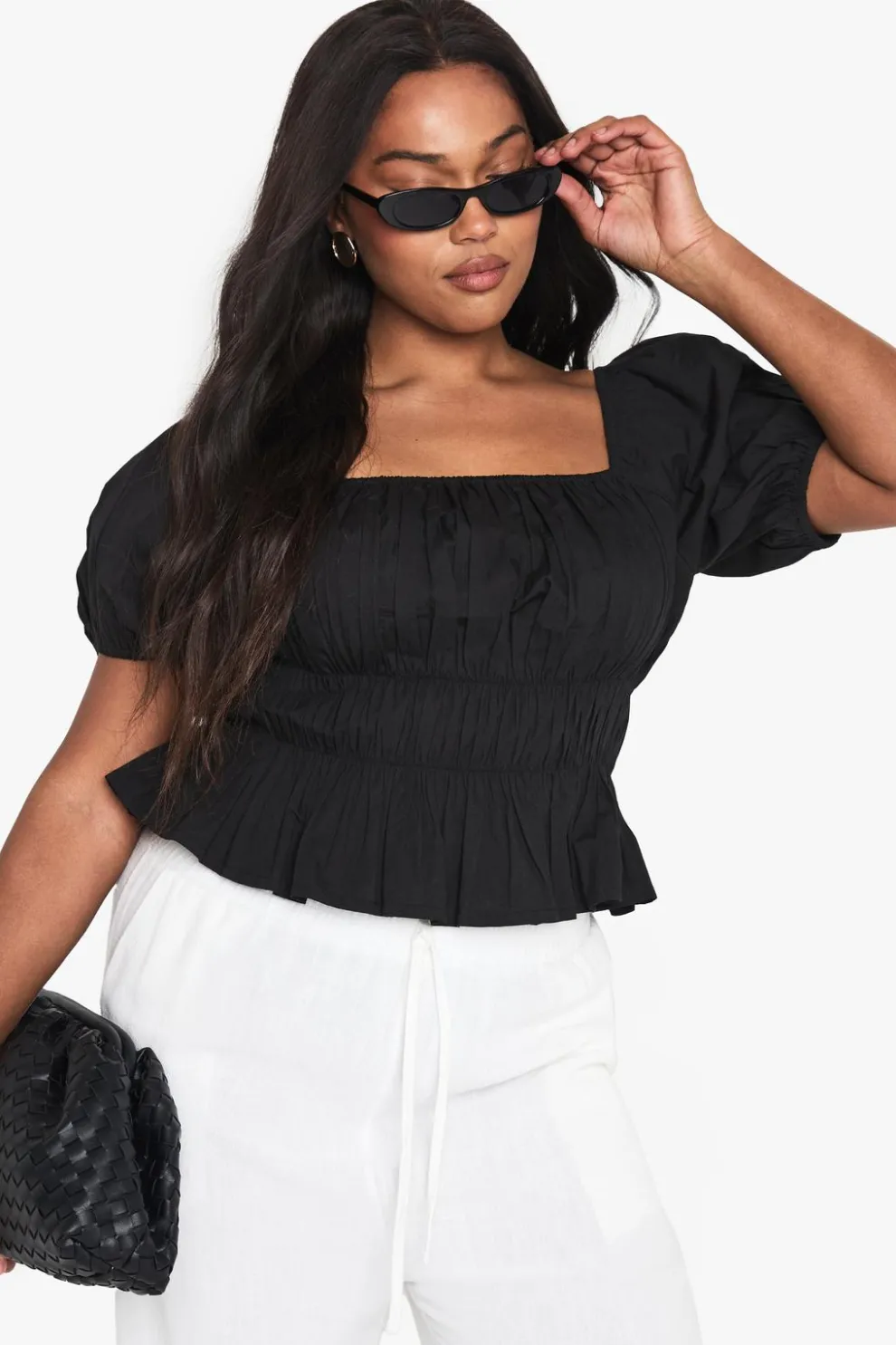 Plus Cotton Shirred Off The Shoulder Top | Nasty Gal