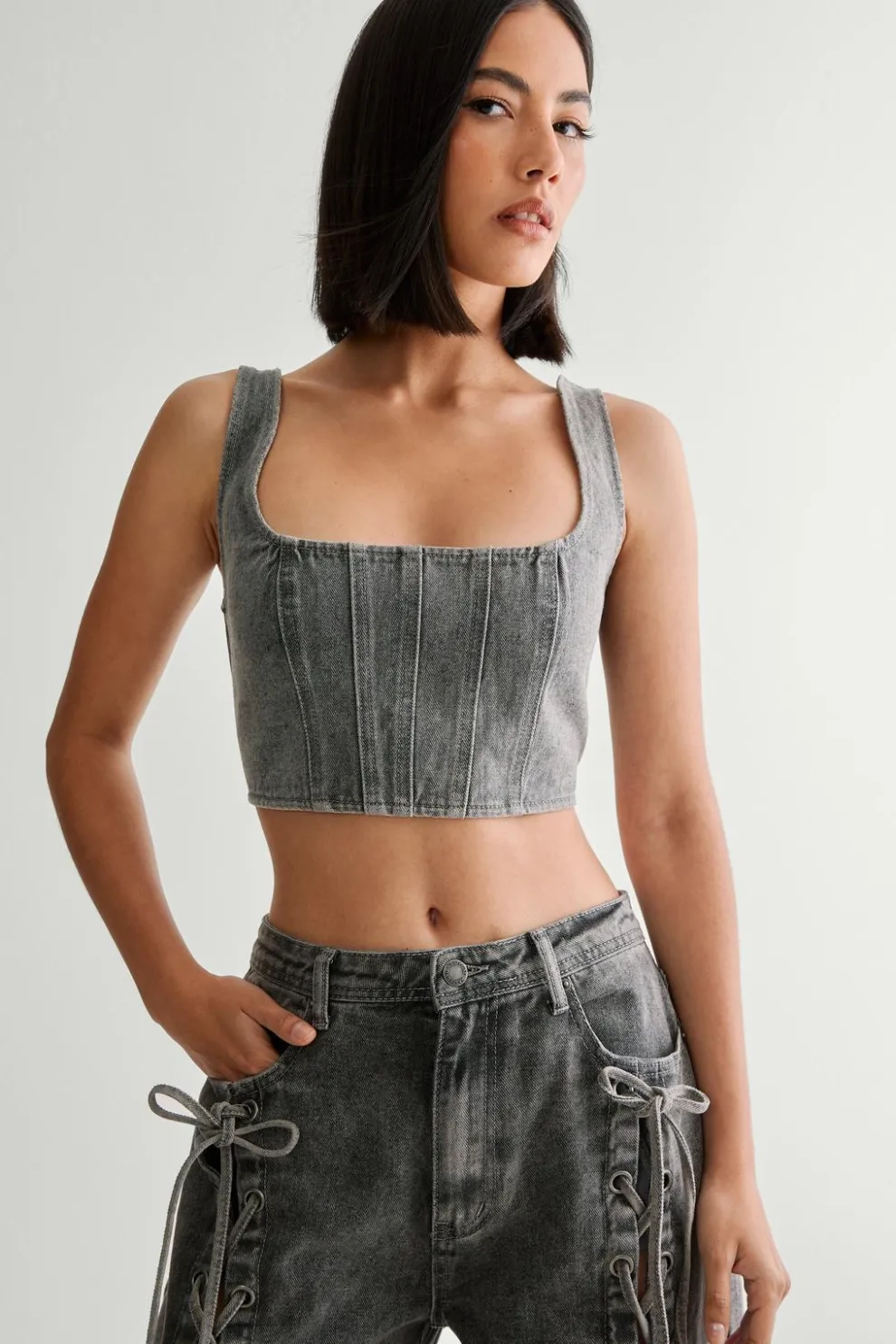 Lace Back Detail Denim Corset Top | Nasty Gal