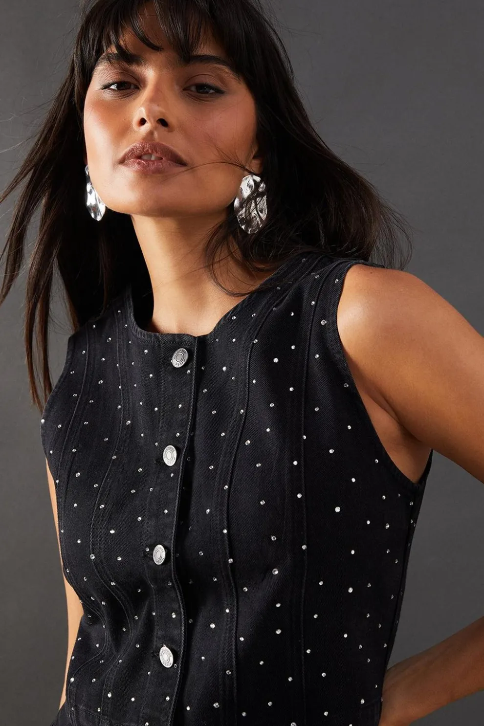 Denim All Over Hotfix Button Waistcoat | Nasty Gal